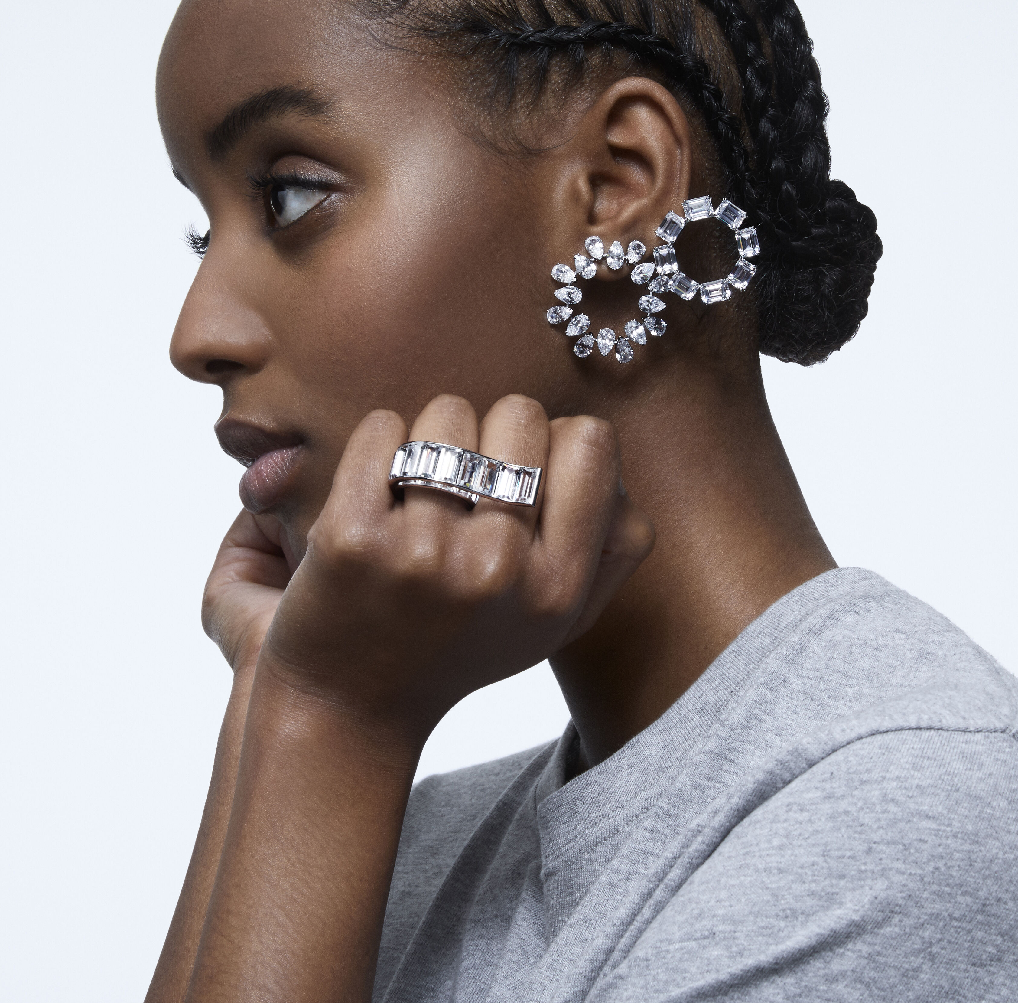 swarovski خاتم matrix، لون أبيض، طلاء روديوم